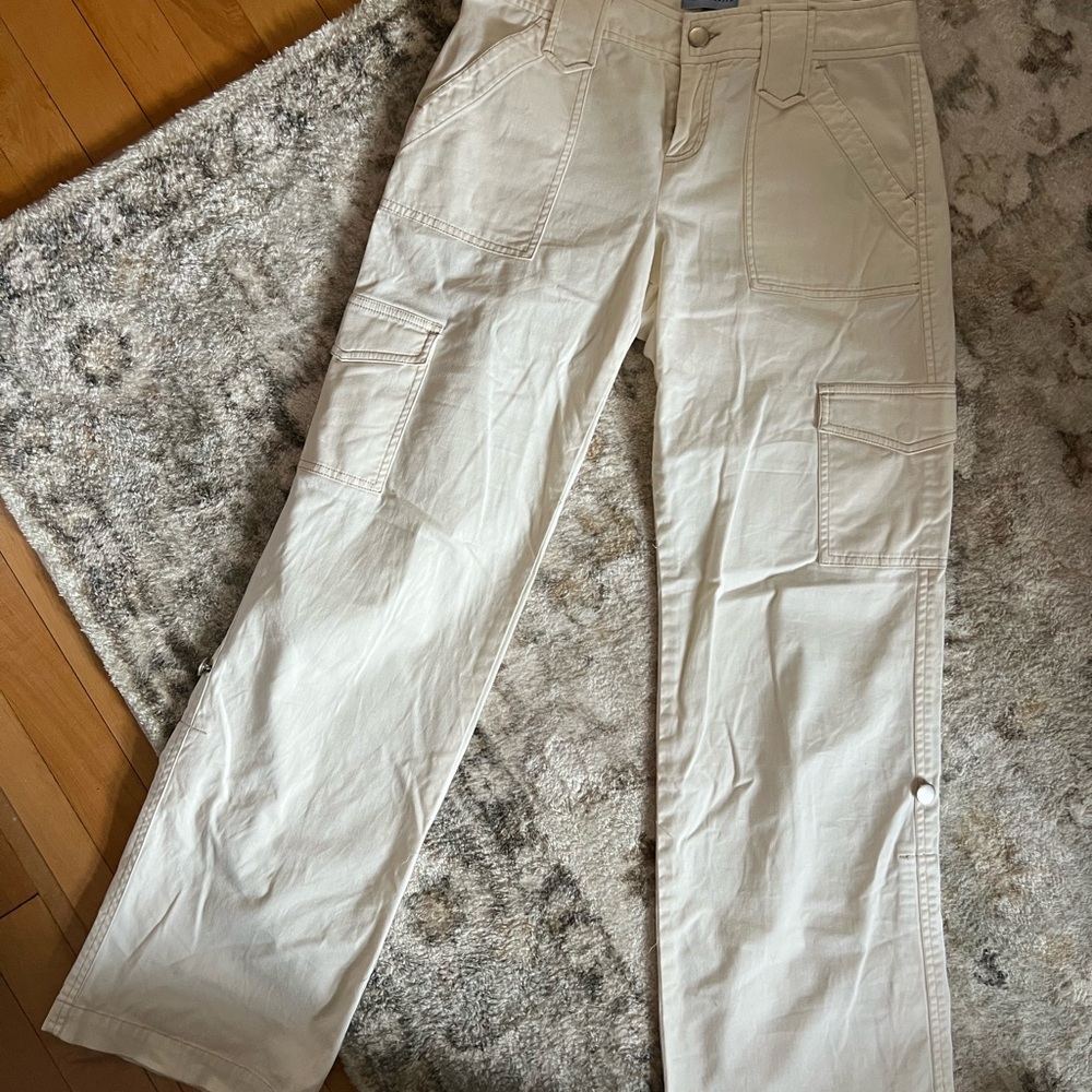 Cream Low Rise Y2K Cargo Pants